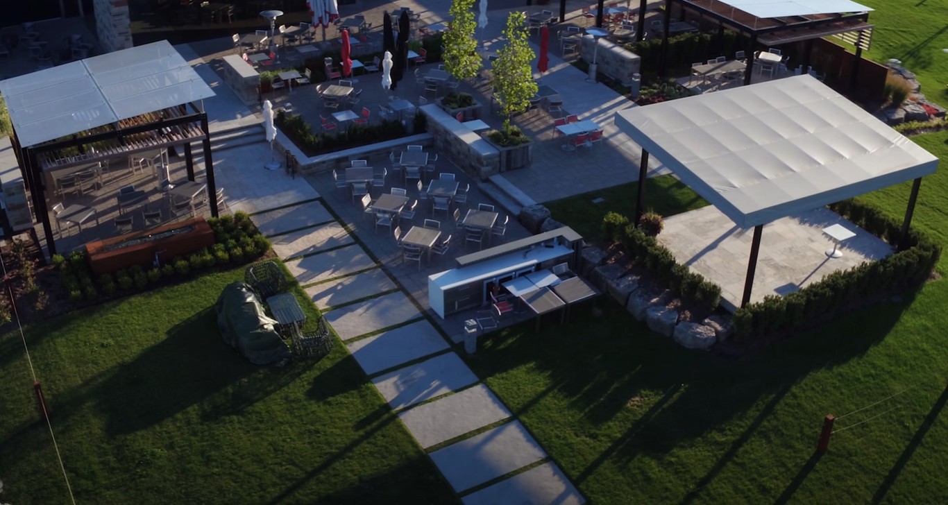 Modern outdoor living space with landscape lighting and contemporary design in Lake Forest